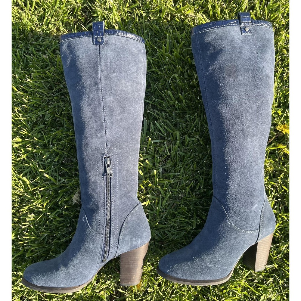 UGG Boots Womens Size 7 Blue Suede Tall Knee High Riding Block Heel 1014381 - Picture 3 of 12